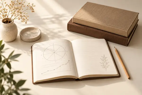 Books and a notebook representing astrology learning